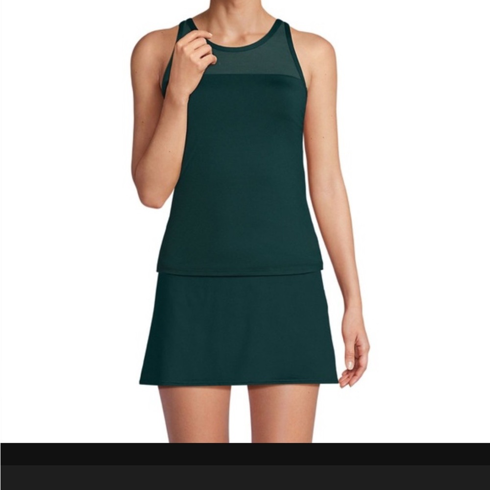 Lands' End chlorine resistant smoothing control mesh high neck tankini top - Picture 2 of 4
